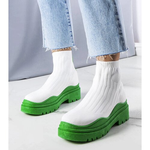 Gemre White sock boots with green sole Cali Cene