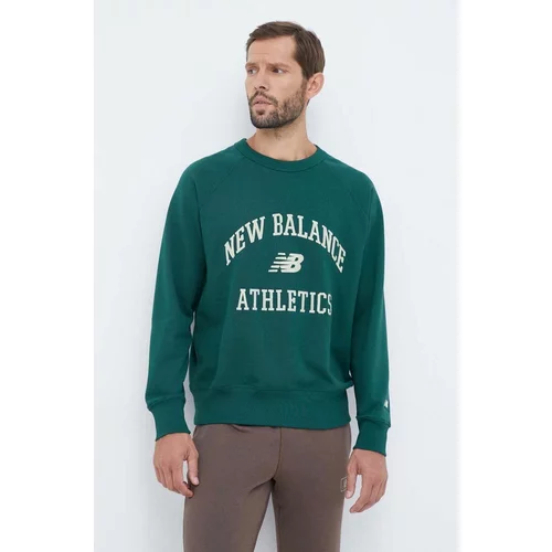 New Balance Bombažen pulover moška, zelena barva