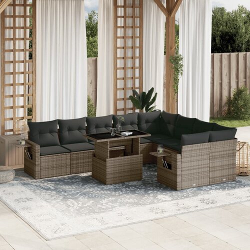 vidaXL 10-dijelni set vrtnih sofa od poliratana s jastucima sivi Cijene