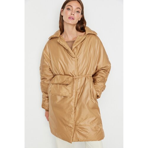Trendyol Camel Bag Belt Detailed Wide Cut Oversize Quilted Inflatable Coat Slike
