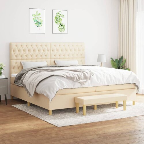 Krevet s oprugama i madracem krem 200 x 200 cm od tkanine Slike
