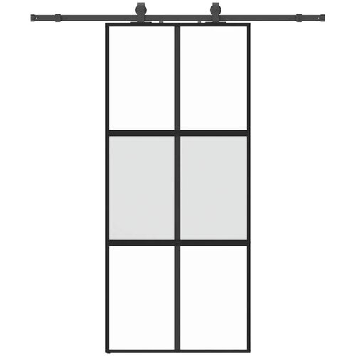  Klizna vrata s priborom crna 90 x 205 cm kaljeno staklo Slike