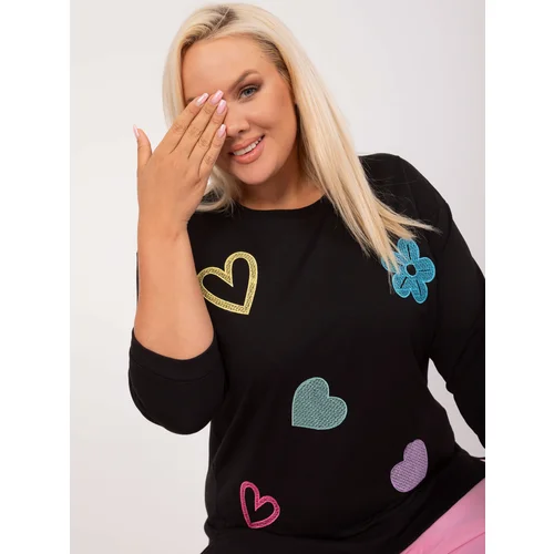 Fashion Hunters Plus size black cotton blouse with appliqués