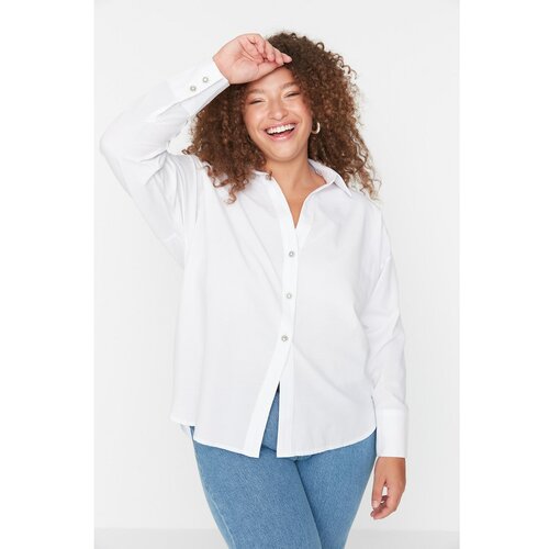 Trendyol Curve White Button Detailed Loose Woven Shirt Slike
