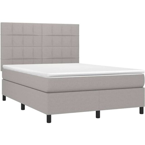  Krevet box spring s madracem LED svjetlosivi 140x200 cm tkanina Slike