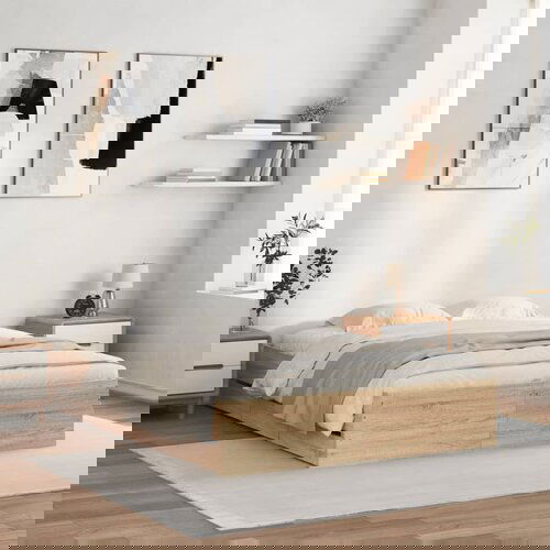VidaXL Posteljni okvir s predali sonoma hrast 140x190cm inženirski les Slike