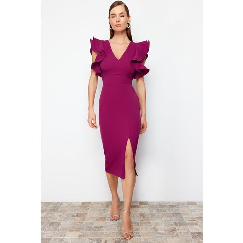 Trendyol Damson Flounced Elegant Evening Dress Slike