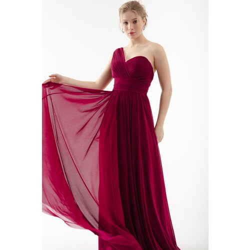 Lafaba Women's Damson One-Shoulder Slit Long Evening Dress Slike
