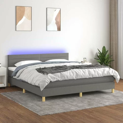  Box spring postelja z vzmetnico LED temno siva 180x200 cm blago, (20930035)