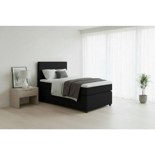MID.YOU BOXSPRING POSTELJA 90 cm x 200 cm , tekstil, leseni material barve grafita Slike