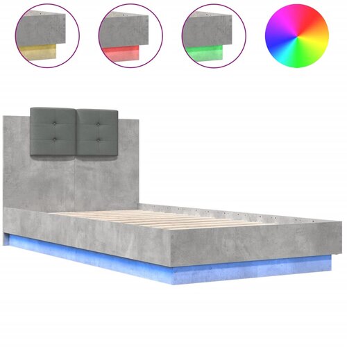 Maison Chic Posteljni okvir - Enojna postelja - Postelja za odrasle z vzglavjem in LED betonsko siv 90x190 cm, (21697368) Slike