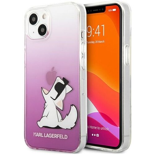 Karl Lagerfeld Originalen ovitek KLHCP13SCFNRCPI za iPhone 13 Mini prozorno pink za&amp;scaron;čita - Choupette Fun Slike