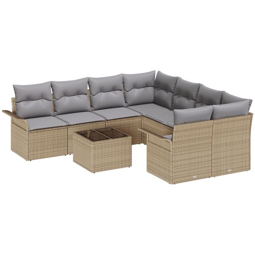 VidaXL 9-delni vrtni sofa set z blazinami bež poli ratan Slike