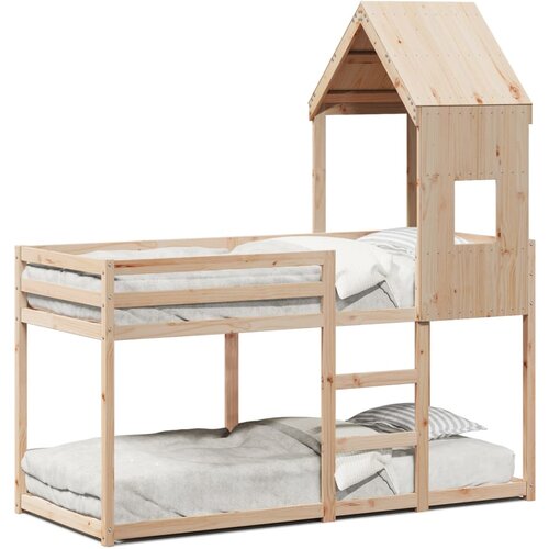 VidaXL Krevet na kat s krovom 90 x 200 cm od masivne borovine Slike
