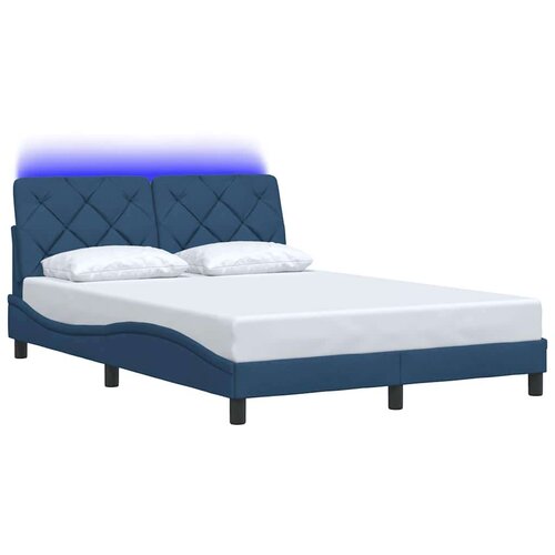  Okvir kreveta s LED-om bez madraca plavi 140 x 200 cm tkanine Slike