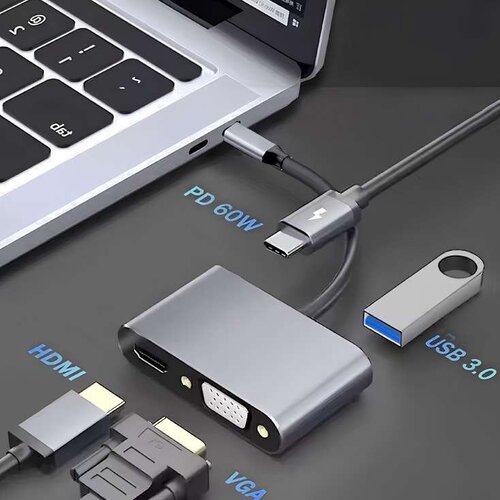 Changzhou Avi co.,ltd 4u1 USB HUB, HDMI+USB-A+VGA i USB-C(PD) Cene
