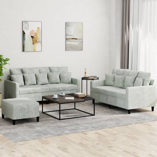 vidaXL 3-dijelni set sofa s jastucima svjetlosivi baršunasti Cijene