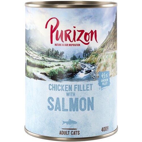  22 + 2 gratis! Purizon Adult 24 x 200g/400g - brez žit - Pi&scaron;čančji file z lososom (24 x 400 g) Cijene