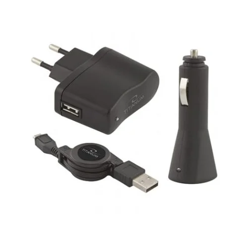  USB punjaci + microUSB kabl TITANUM, 3in1 set, DC 12-24V, AC 100-240V, out 5V/0,8A, TZ106