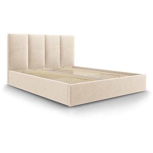 Mazzini Beds bež žametna zakonska postelja Juniper, 160 x 200 cm Slike