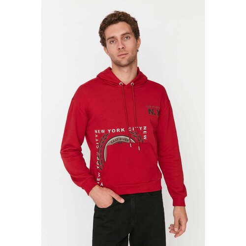 Trendyol Claret Red Men's Relaxed Fit Hoodie Printed Sweatshirt Slike