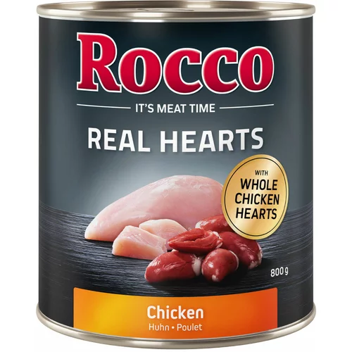 Rocco Ekonomično pakiranje: Real Hearts 24 x 800 g - Piletina s cjelovitim pilećim srcima