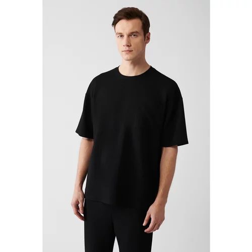 Avva Men's Black Oversize No Iron Jacquard Short Sleeved Pocket T-shirt