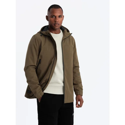 Ombre Men's transitional jacket with hood - brown