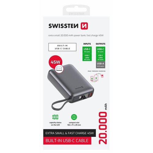 Swissten Dodatna baterija - Power Bank 20000 mAh 45W extrasmall za mob i laptop Cijene