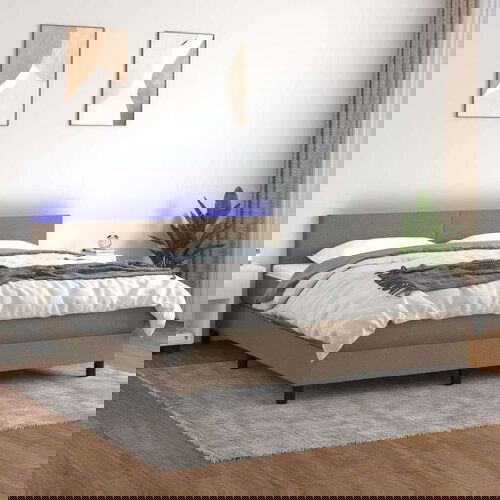  Box spring postelja z vzmetnico LED taupe 180x200 cm blago Slike