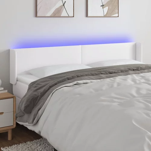 vidaXL LED posteljno vzglavje belo 163x16x78/88 cm umetno usnje