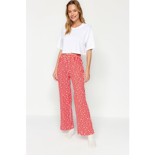 Trendyol Red Cotton Striped Knitted Pajamas Bottoms Slike