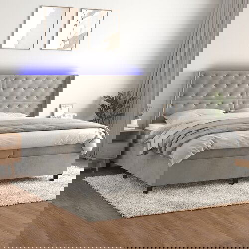 The Living Store Box spring postelja z vzmetnico LED svetlo siva 200x200cm žamet - Box Spring Postelja, (21489795) Cene