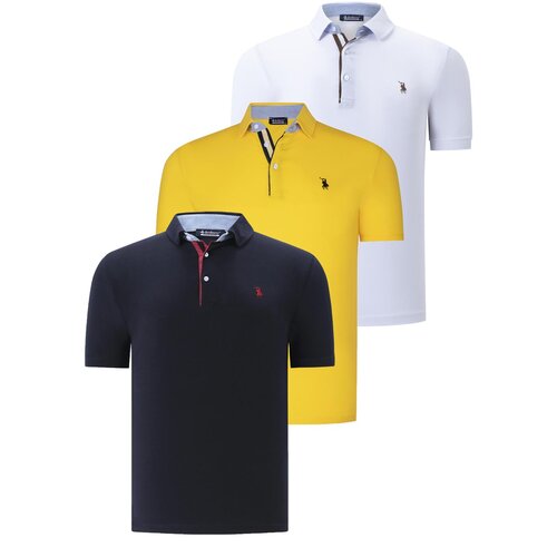 Dewberry TRIPLE SET T8582 MENS T-SHIRT-NAVY BLUE-WHITE-YELLOW Cijene