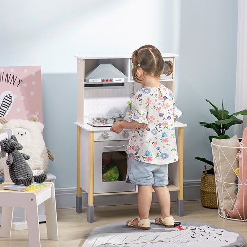 AIYAPLAY Otroška kuhinjska igrača z nastavljivo višino, zvočnimi učinki, lučkami in pripomočki, MDF in PP, 60x30,5x93,2 cm, siva in bela, (20754356) Cene