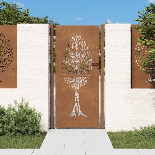 vidaXL Vrtna vrata 105x205 cm Corten jeklo dizajn drevesa Cene