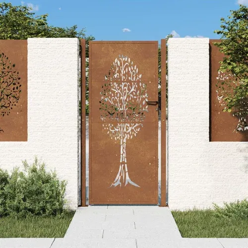 vidaXL Vrtna vrata 105x205 cm Corten jeklo dizajn drevesa