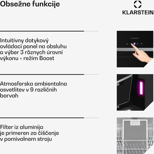 Klarstein BigBite kosa napa | režim ekstrakcije i recirkulacije zraka | sigurnosno staklo | 417 m&amp;sup3;/h | 90 cm Slike