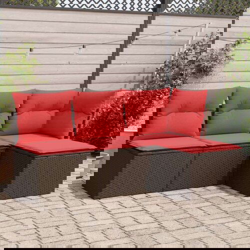  Vrtna garnitura - 4-dijelni set vrtnih sofa od poliratana s jastucima smeđi - Smeđe-crvena Bez stola 1 Cijene