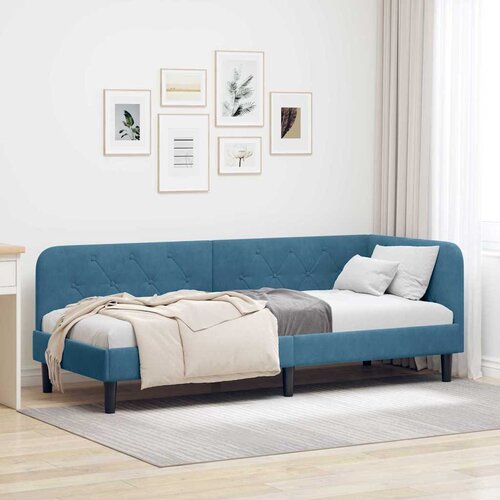 vidaXL Kotna postelja z vzglavjem Modra 80 x 200 cm Žamet Cene