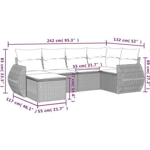 VidaXL 6-dijelni set vrtnih sofa od poliratana s jastucima sivi Slike