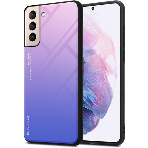 Cadorabo Ohi&scaron;je, združljiv s Samsungom v roza - modri - dvobarvni za&scaron;čitni pokrov iz silikona TPU in hrbta iz kaljenega stekla, (20574864) Cene