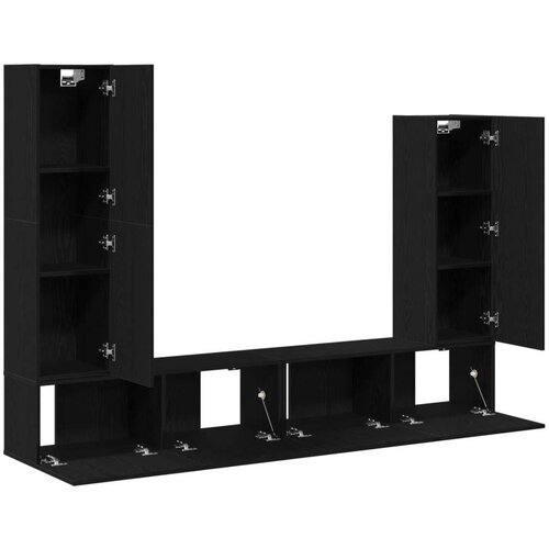 VidaXL 4-dijelni set TV regala zidnog montaže crna hrastova konstruirana drva Slike
