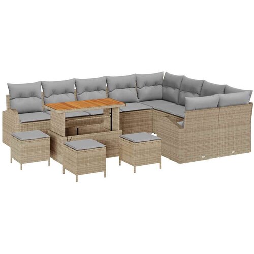  Set od 13 komada vrtnih sofa s jastučićima bež poli ratan akacija set od 4 komada vrtnih jela s jastučićima bež poli ratan akac Slike