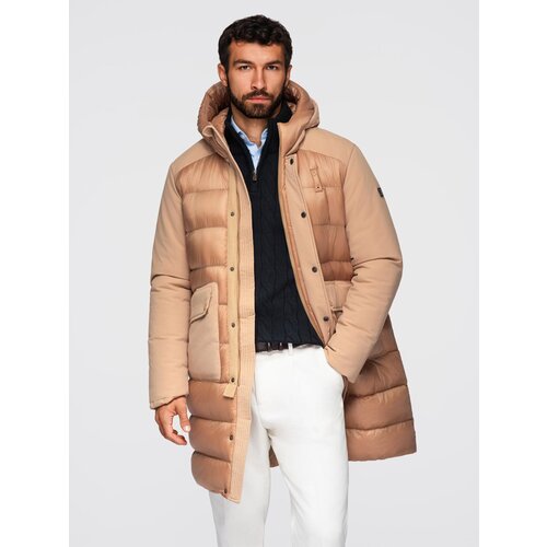 Ombre Men&amp;#039;s long quilted jacket with large pockets - beige Slike