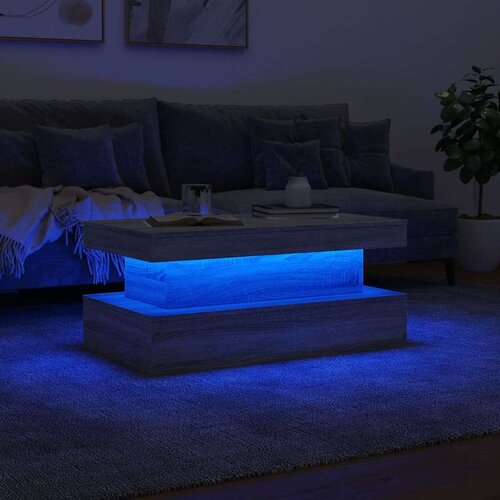  Stolić za kavu s LED svjetlima siva boja hrasta 90 x 50 x 40 cm Slike