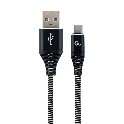 Gembird CC USB2B AMCM 1M BW2 Premium cotton braided Type C USB charging data cable,1m, silver white Cene