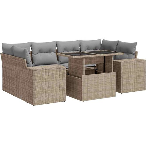 VidaXL 7-dijelni set vrtnih sofa od poliratana s jastucima bež Slike