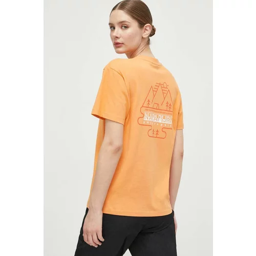 Napapijri Bombažna kratka majica ženski, oranžna barva