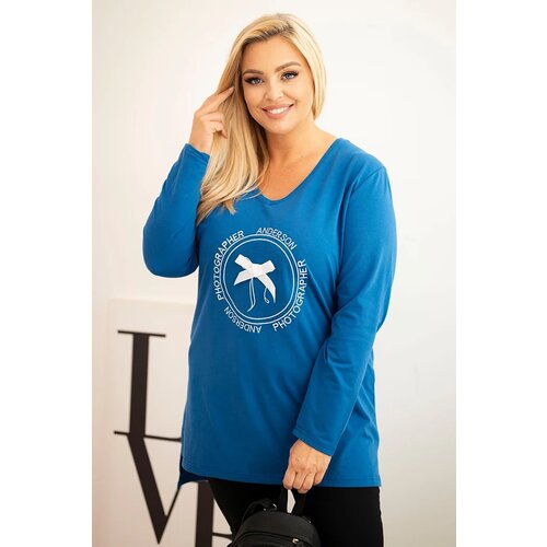 Kesi Women&amp;#039;s blouse with a longer back and print cornflower blue Slike